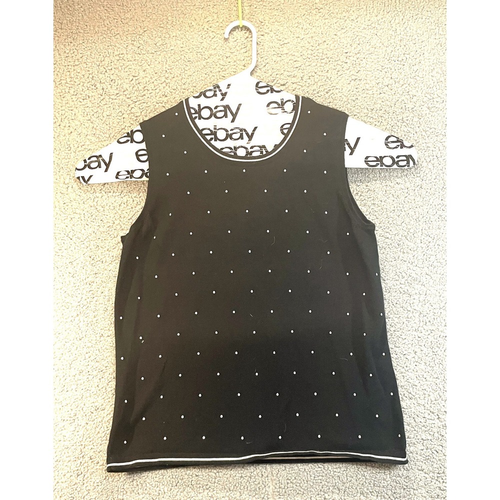 DESIGNERS ORIGINALS Sleeveless Shell Black with white polka dots, L